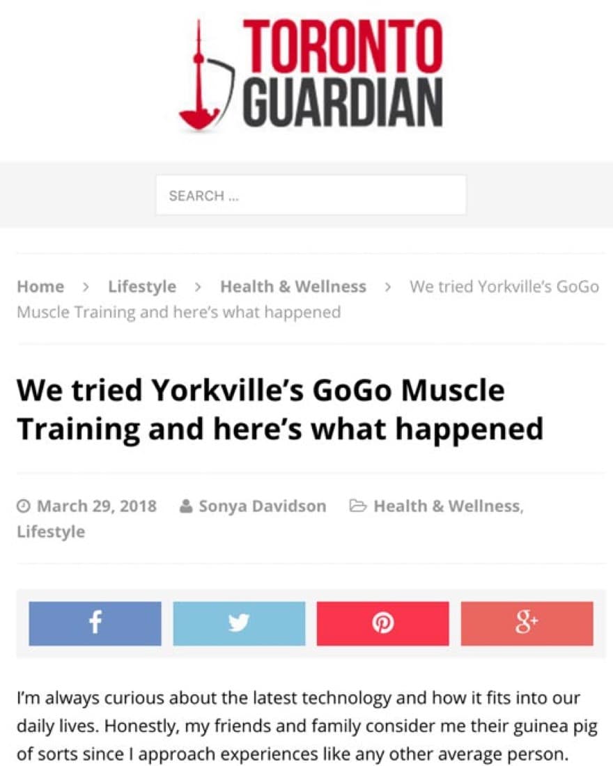 GoGo Muscle Training featured in Toronto Guardian